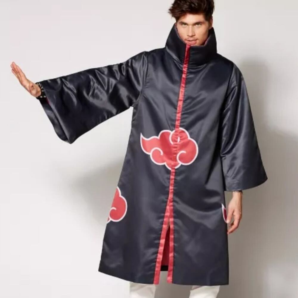 Naruto Shippuden Akatsuki Anime Cloak Cosplay Costume Halloween Black Red S/M